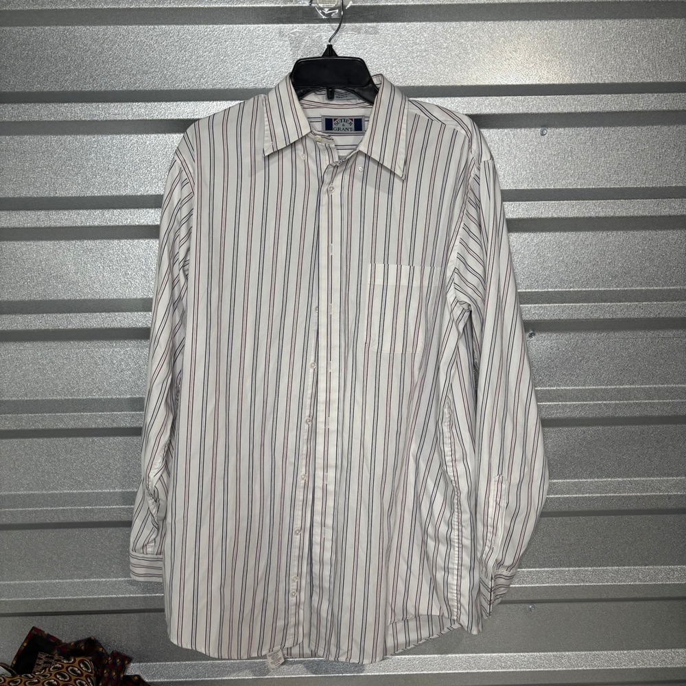 Sutter & Grant Striped Dress Shirt Mens 16-36 Tall White Blue Red